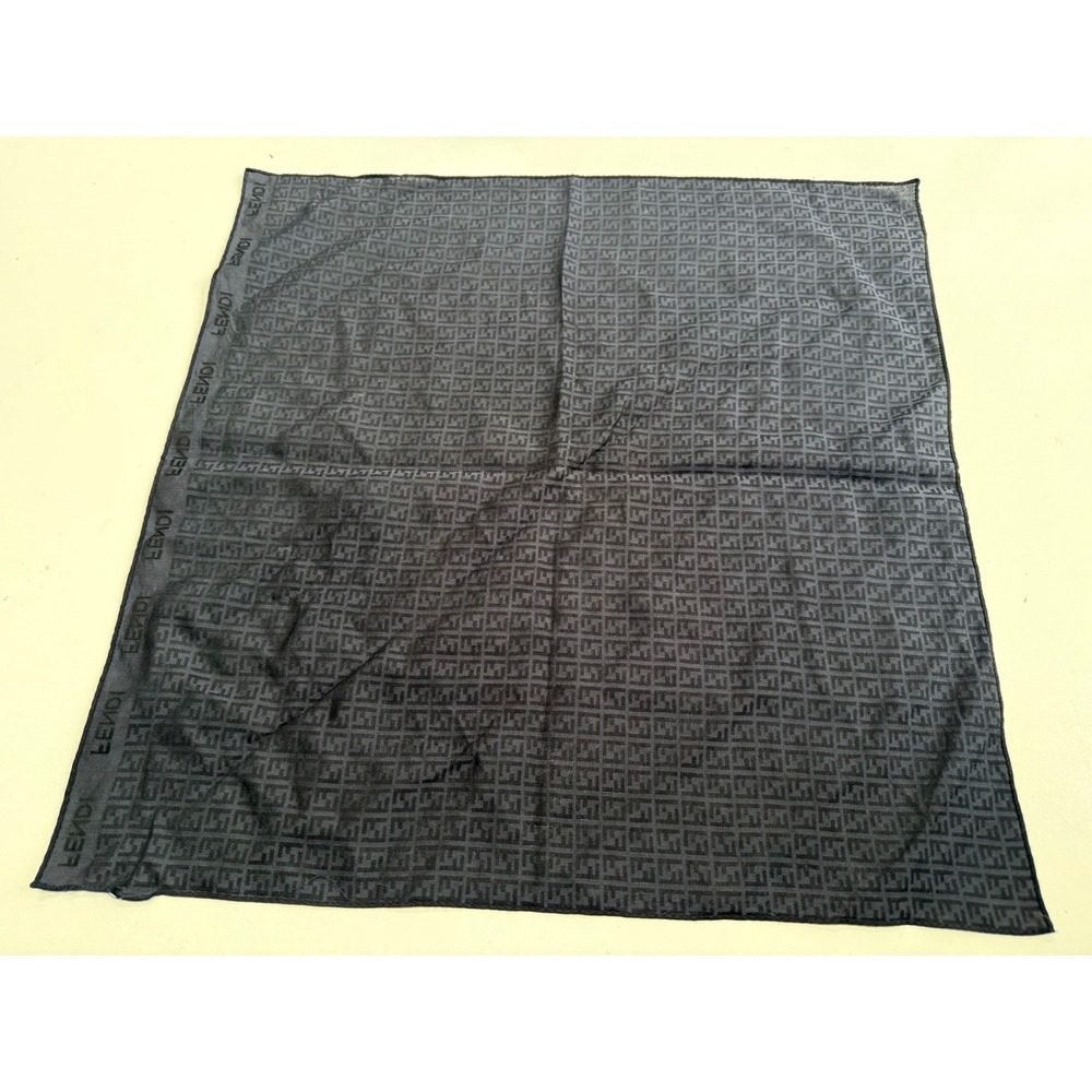 Fendi Scarf Black Zucca Monogram FF Logo Square Silk Cotton Blend 18.5in